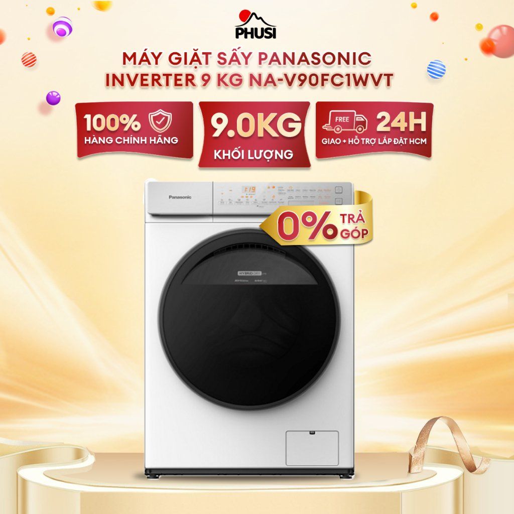 Máy Giặt Sấy Lồng Ngang Panasonic Inverter 9 Kg NA-V90FC1WVT