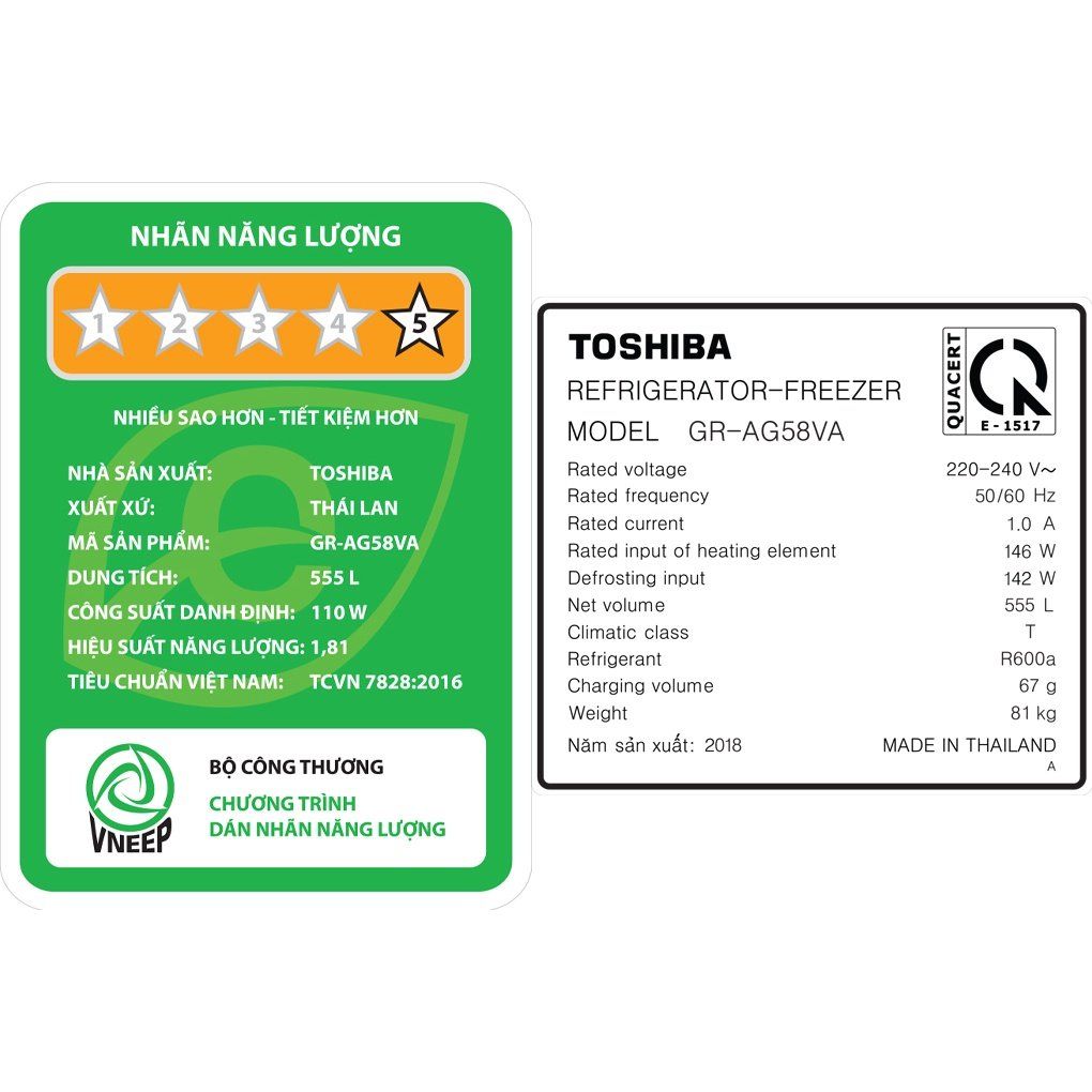 Tủ lạnh Toshiba Inverter 555 lít GR-AG58VA(X) -