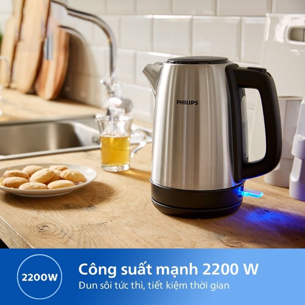 Ấm Đun Siêu Tốc Philips HD9350, 1.7Lit - 2200w, Thân Inox 304 Bền Bỉ, Hàng Chính Hãng
