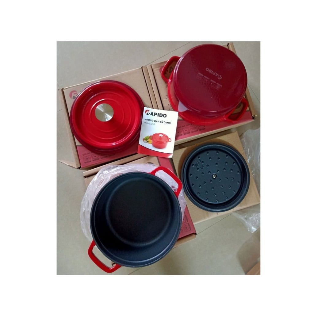 Nồi gang đúc tráng men chống dính Rapido - Nồi gang nhiều size 20cm, 22cm, 24cm RK20-RD RK22-RD RK24-RD