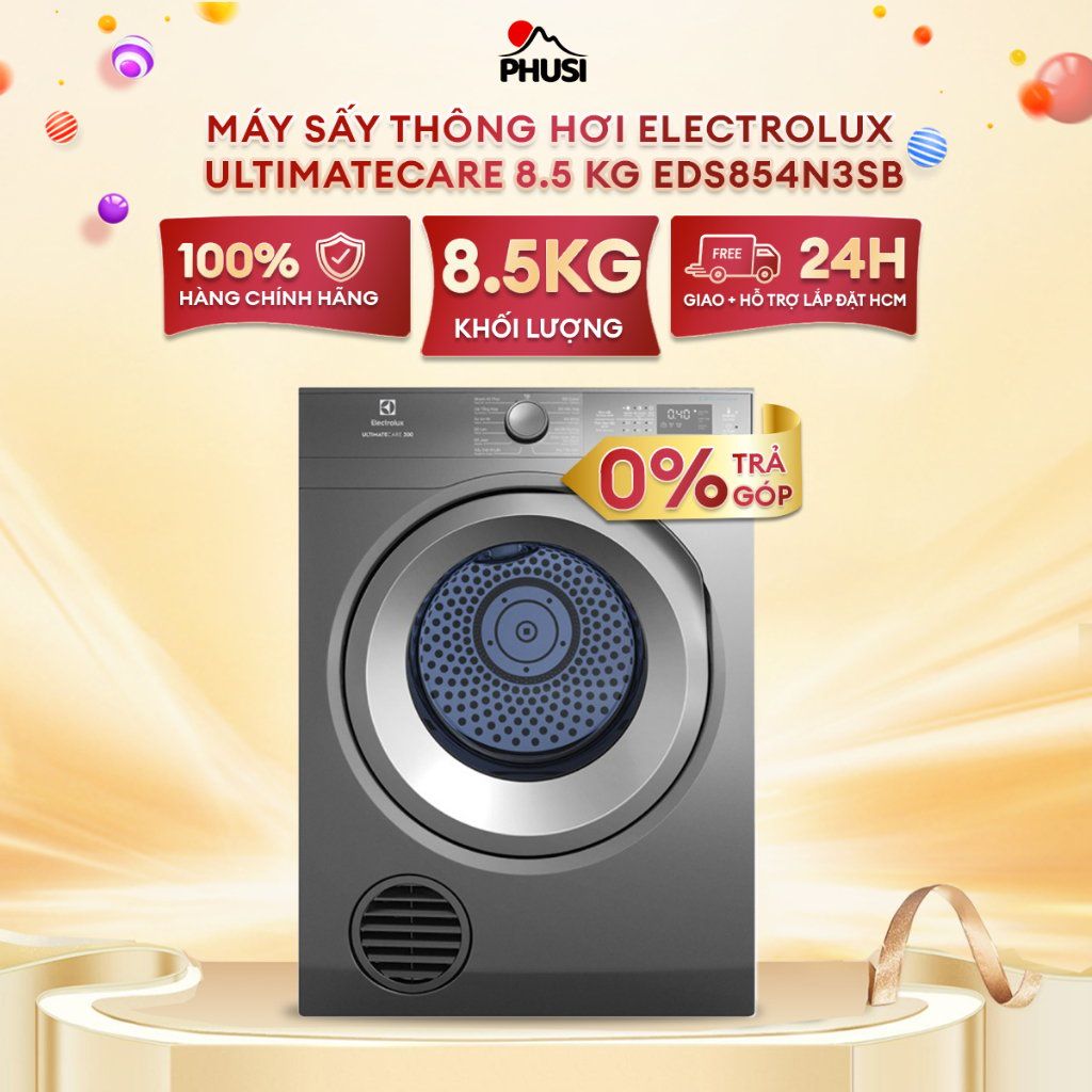 Máy Sấy Thông Hơi Lồng Ngang Electrolux 8.5 kg EDS854N3SB