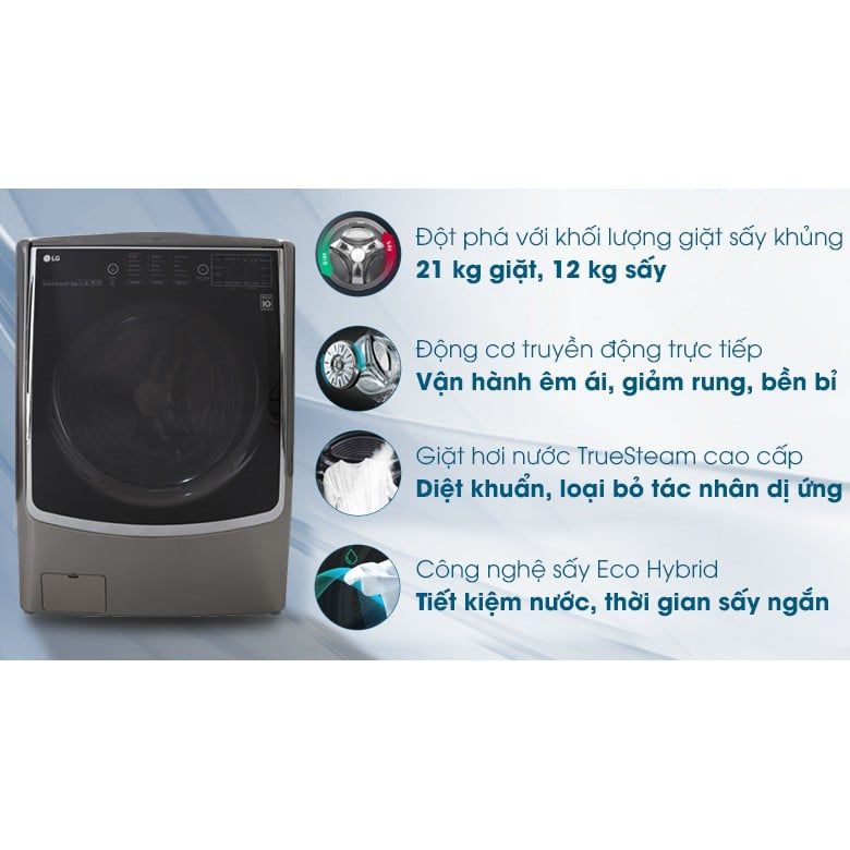 Máy Giặt Sấy Lồng Ngang LG Inverter giặt 21 kg - sấy 12 kg F2721HTTV