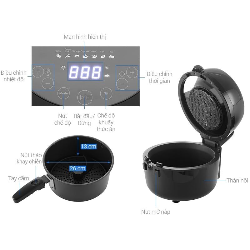 Nồi chiên không dầu Rapido RAF6.5D 6.5 lít - Hàng Chính Hãng, Mới