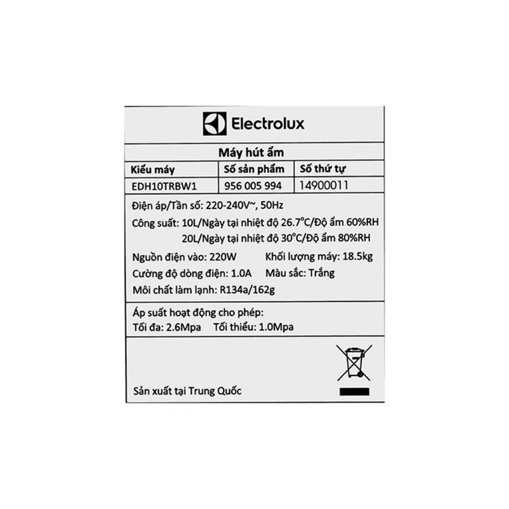 Máy hút ẩm Electrolux EDH10TRBW1