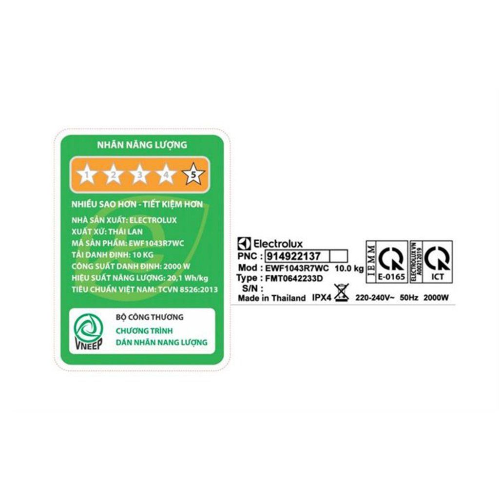 Máy Giặt Lồng Ngang Electrolux UltimateCare 700 Inverter 10 kg EWF1043R7WC