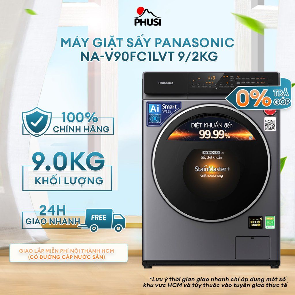 Máy giặt sấy Panasonic NA-V90FC1LVT 16 chế độ giặt