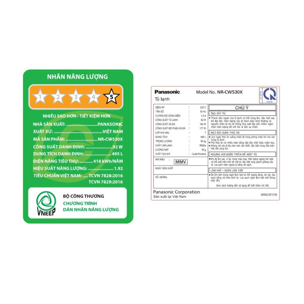 Tủ lạnh Panasonic Inverter 495 lít NR-CW530XMMV