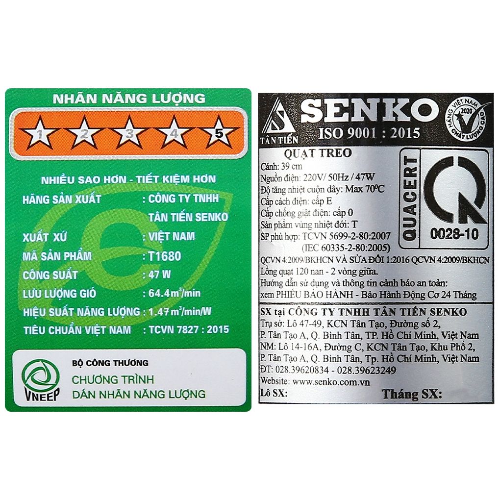 Quạt Treo Tường SENKO T1680 - Màu Ngẫu Nhiên - Chính Hãng, Mới, Full Box