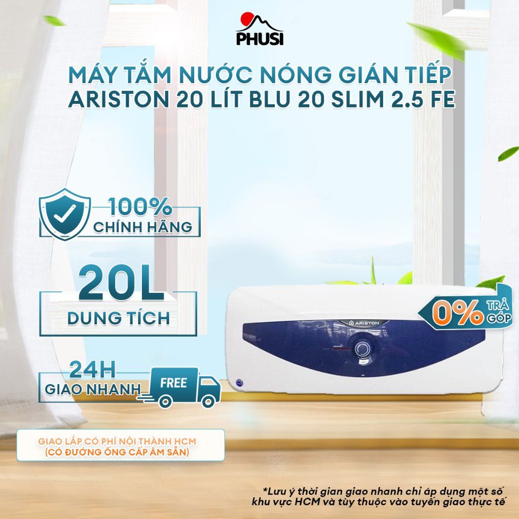 Máy nước nóng gián tiếp Ariston 20 Lít BLU 20 SLIM 2.5 FE Bình chứa tráng men Titan