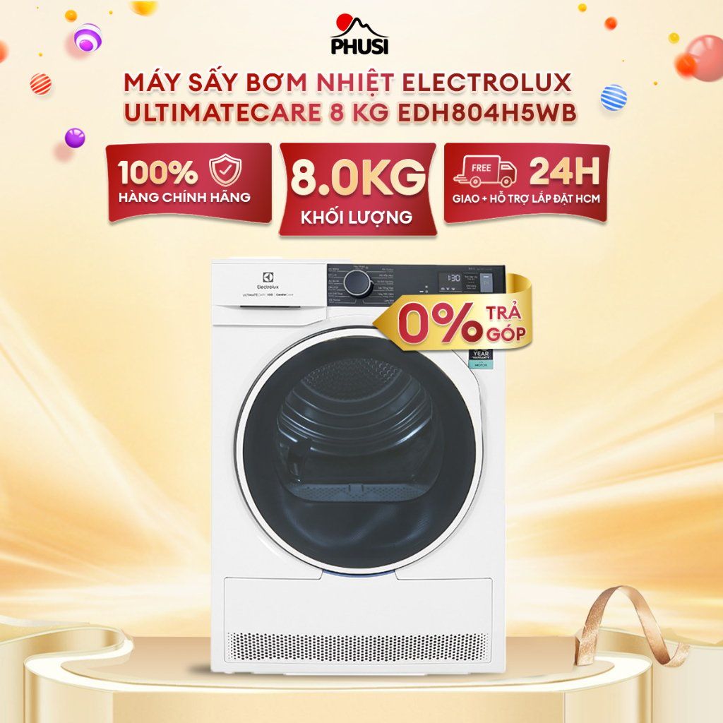 Máy Sấy Bơm Nhiệt Lồng Ngang Electrolux 8 kg EDH804H5WB