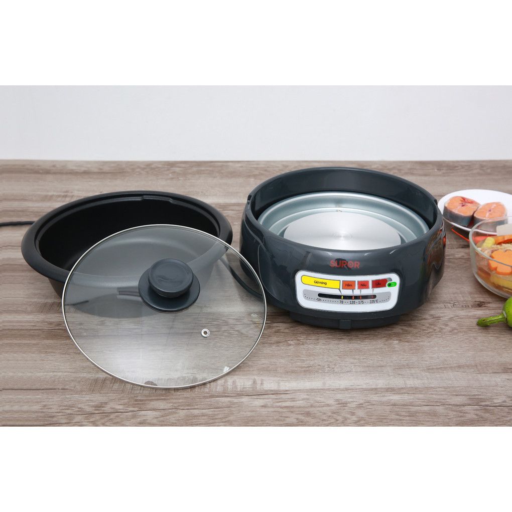 Nồi Lẩu điện FAST COOKING Supor HFK26EVN-130 Công suất 1300W, bảng điều khiển nút gạt, lòng nồi chống dính