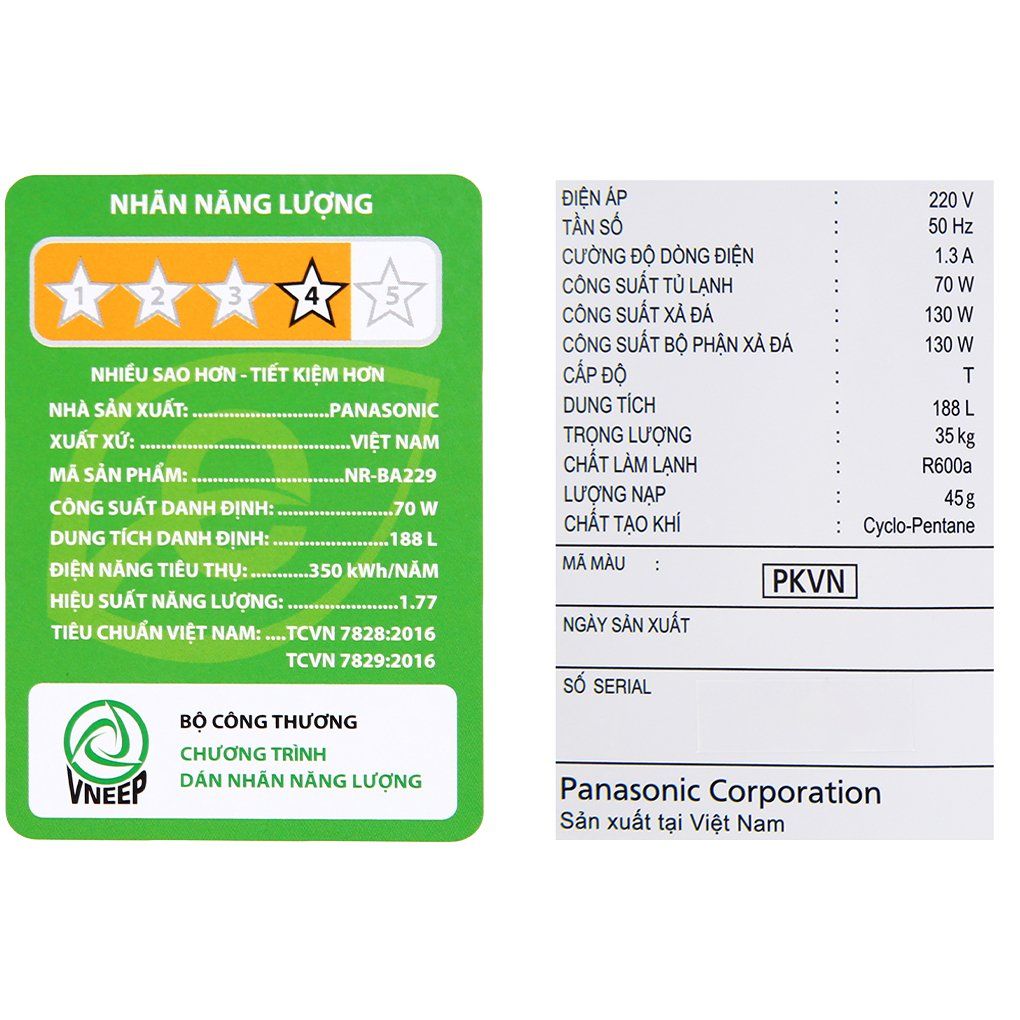 Tủ lạnh Panasonic Inverter 188 lít NR-BA229PKVN