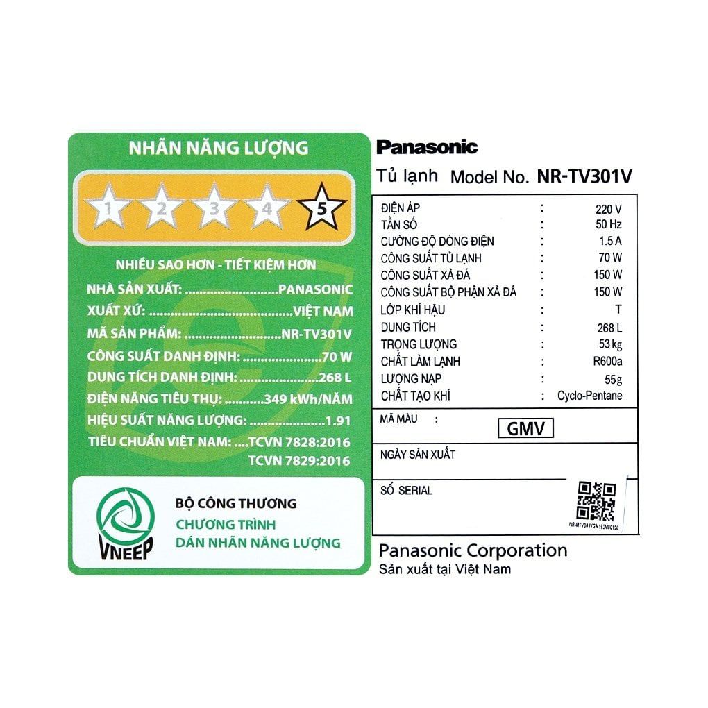 Tủ lạnh Panasonic Inverter 268 lít NR-TV301VGMV [MIỄN PHÍ GIAO HÀNG - LẮP ĐẶT]