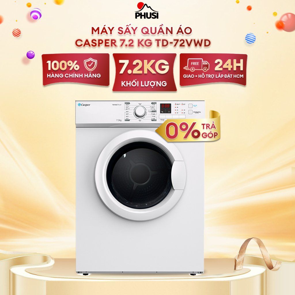 Máy Sấy Thông Hơi Lồng Ngang Casper 7.2 kg TD-72VWD