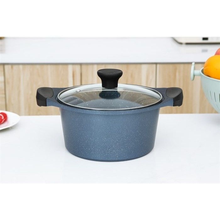 Bộ 3 nồi đúc (quánh) nhôm chống dính nắp kính Supor DuraRock H23102-T1, vân đá xanh - Hàng chính hãng