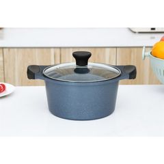 Bộ 3 nồi đúc (quánh) nhôm chống dính nắp kính Supor DuraRock H23102-T1, vân đá xanh - Hàng chính hãng