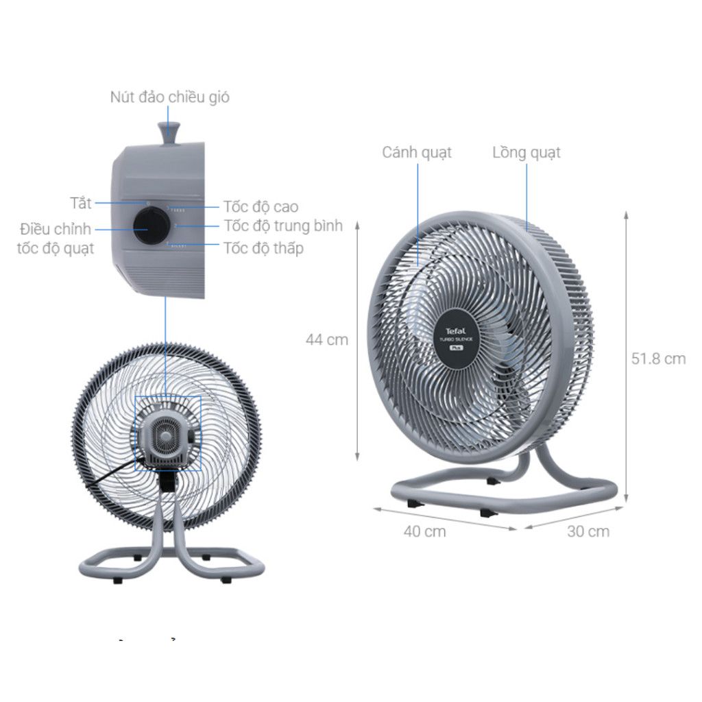 Quạt sàn Tefal TB Silence Plus VH686790 - 6 cánh quạt động cơ bạc thau - Hàng chính hãng / BH 02 năm