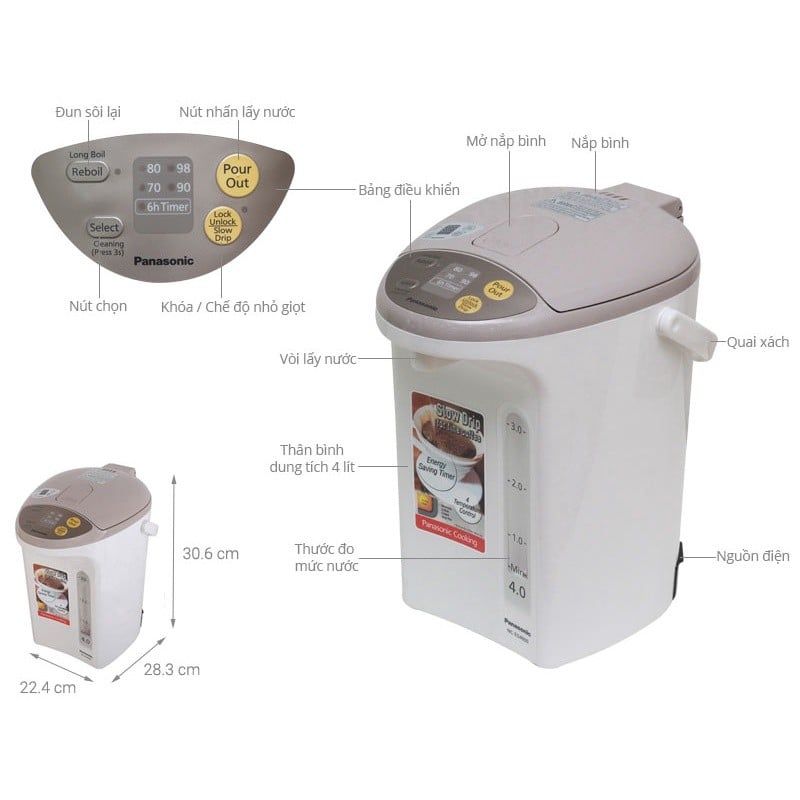 Bình thủy điện Panasonic NC-EG2200CSY/EG3000CSY/EG4000CSY - Bảo hành chính hãng 1 năm
