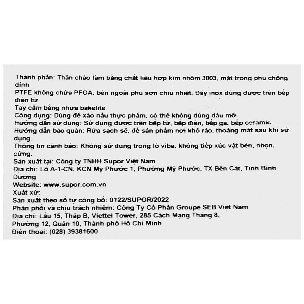 Chảo nhôm sâu chống dính đáy từ 26 cm Supor Trendy H22104-C26A - hợp kim nhôm 3003, lòng chảo phủ chống dính PTFE