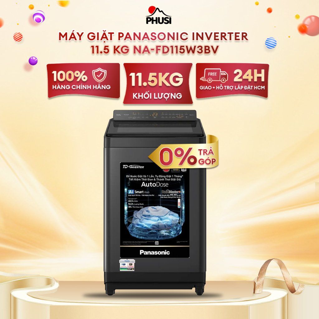 Máy Giặt Lồng Đứng Panasonic Inverter 11.5 kg NA-FD115W3BV