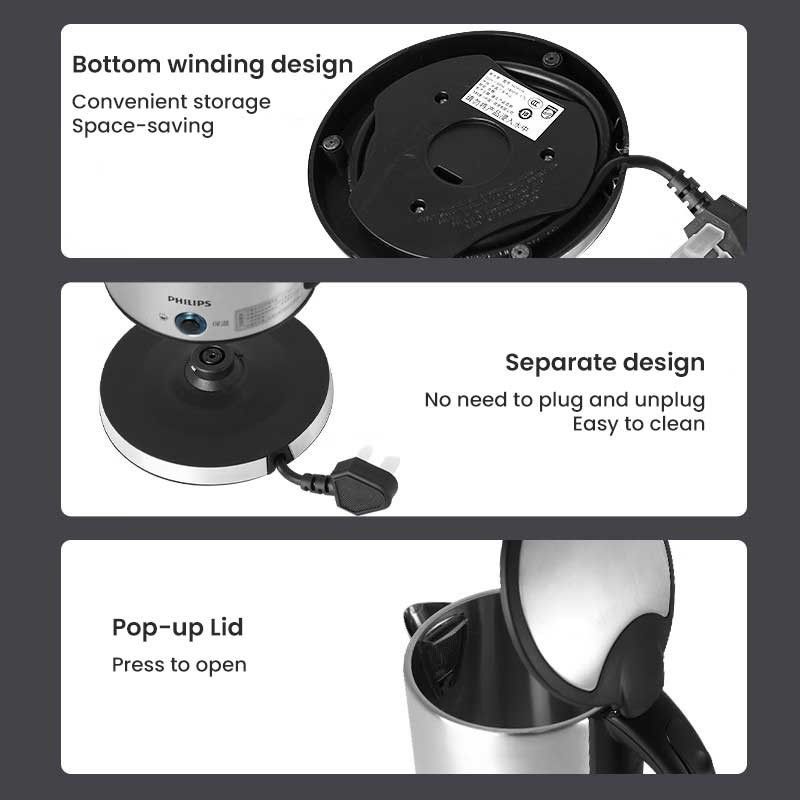 Ấm đun nước điện Philips HD9316 / 03 1700ML Bộ điều khiển nhiệt độ bằng thép không gỉ 304 Ứng dụng trong nhà