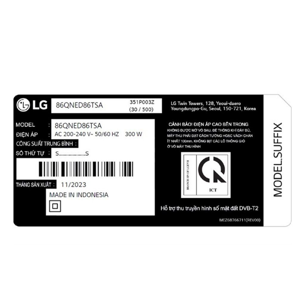 Smart Tivi QNED LG 4K 86 inch 86QNED86TSA