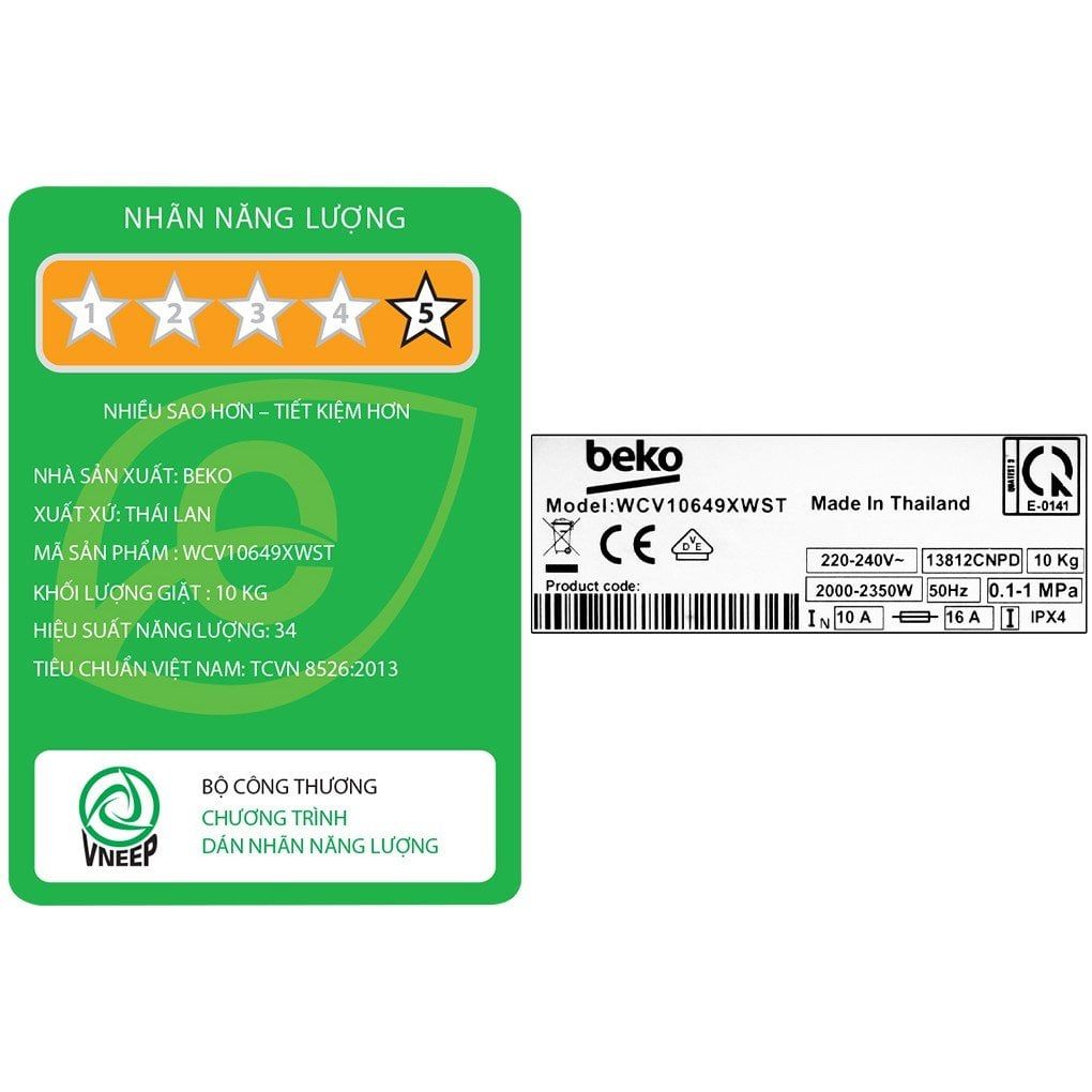 Máy Giặt Lồng Ngang Beko Inverter 8 kg WCV10649XWST - [MIỄN PHÍ VẬN CHUYỂN - LẮP ĐẶT]