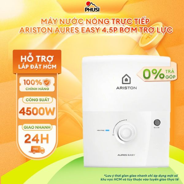 Máy nước nóng trực tiếp Ariston AURES EASY 4.5P - Bơm trợ lực, Cầu dao chống rò điện ELCB, Vỏ chống thấm