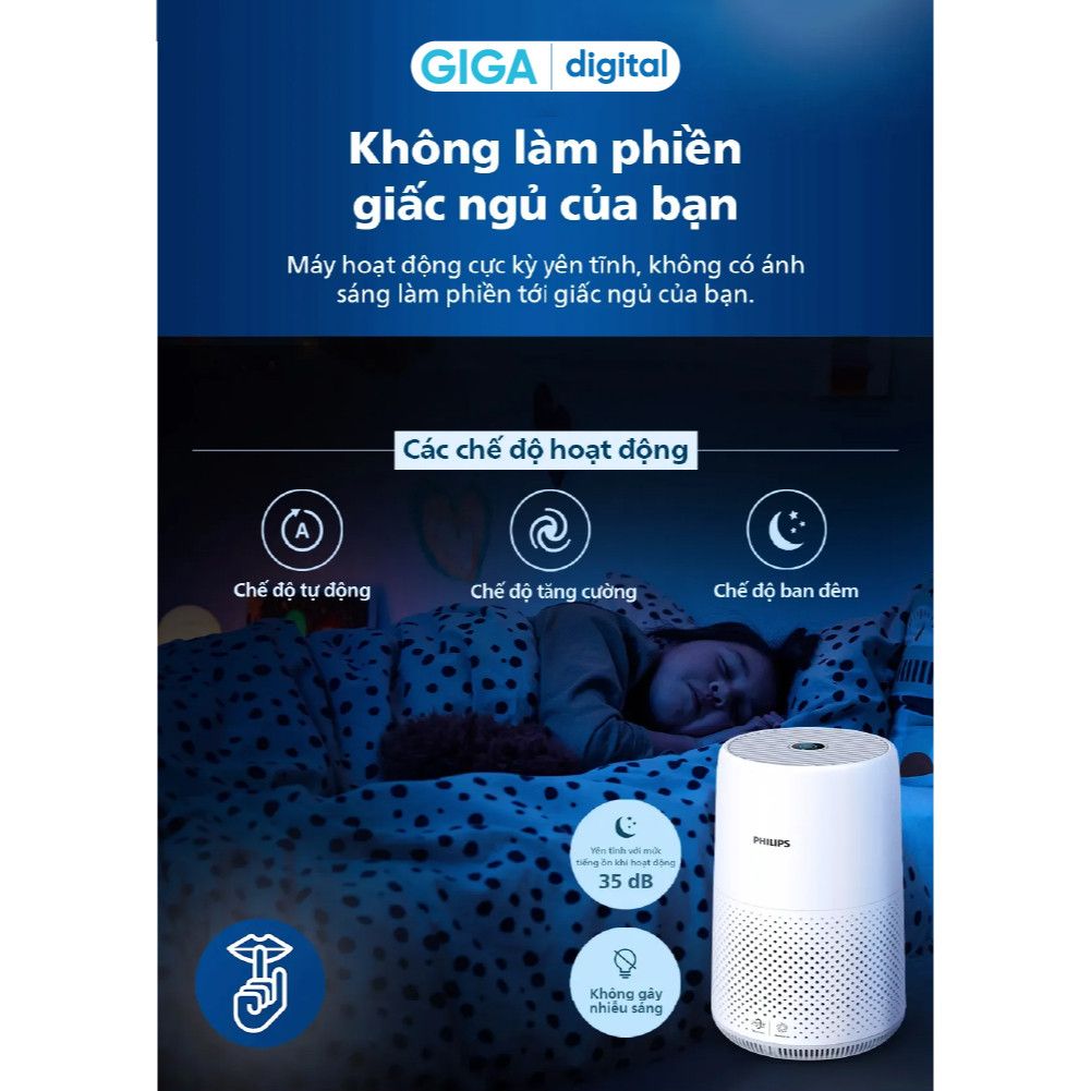 Máy lọc không khí Philips AC0850/20 - Phạm vị lọc 49m2 - Kiểm soát và theo dõi chất lượng không khí qua app Air+