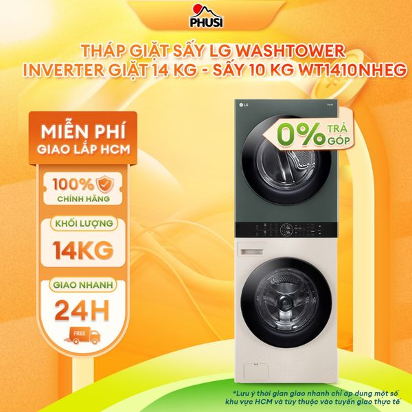 Tháp giặt sấy LG WashTower Inverter giặt 14 kg - sấy 10 kg WT1410NHEG