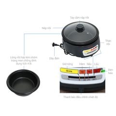 Nồi Lẩu điện FAST COOKING Supor HFK26EVN-130 Công suất 1300W, bảng điều khiển nút gạt, lòng nồi chống dính