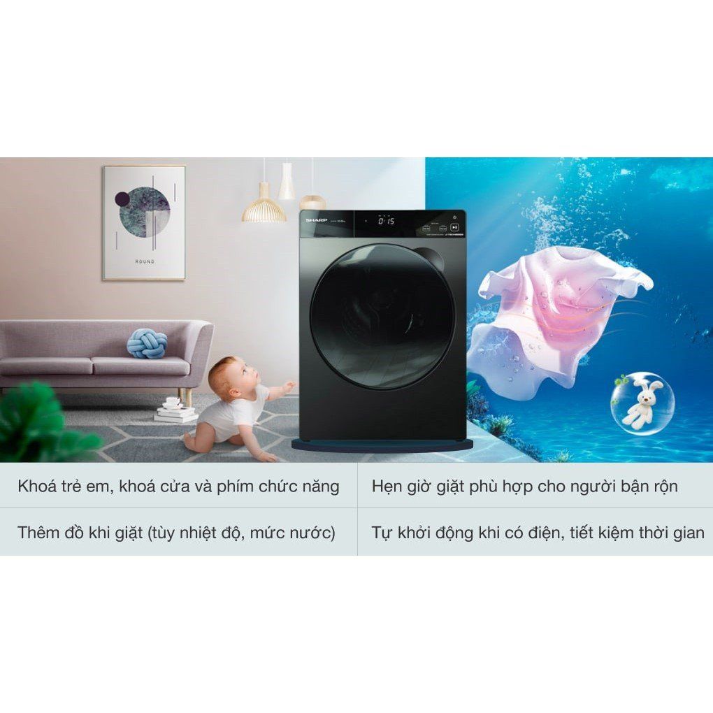Máy giặt Sharp Inverter 9.5 Kg ES-FK954SVG  Bảo hành 6 tháng