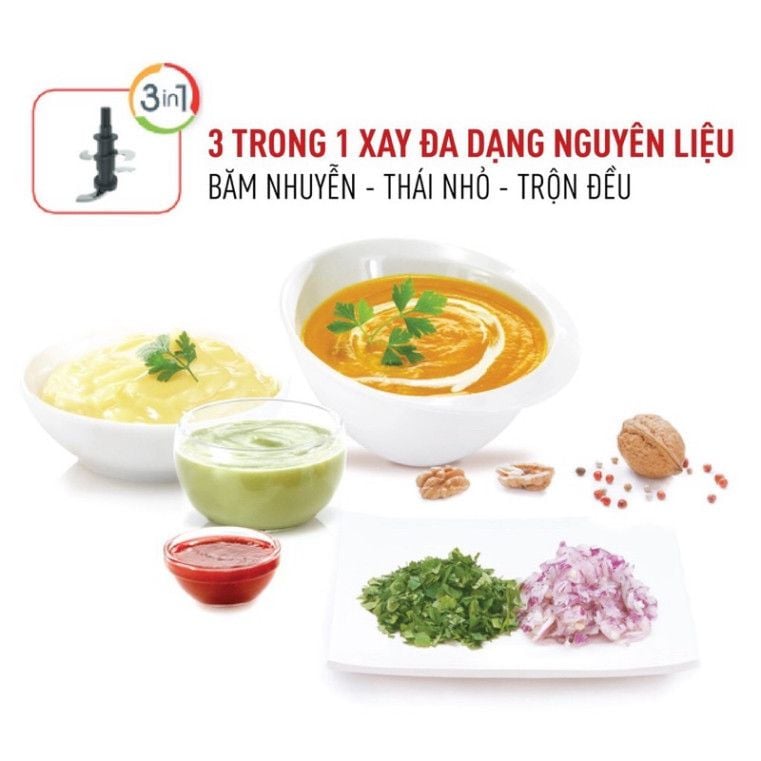 Máy xay đồ ăn Tefal 3 trong một MB520138 - 300W, 400ml - hàng thật / Bảo hành 02 Năm
