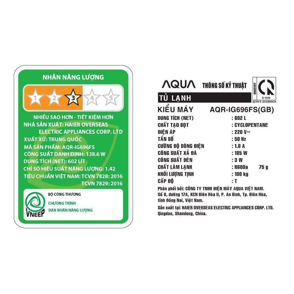 Tủ lạnh Aqua Inverter 602 lít AQR-IG696FS(GB) Bảo hành 6 tháng