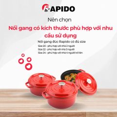Nồi gang đúc tráng men chống dính Rapido - Nồi gang nhiều size 20cm, 22cm, 24cm RK20-RD RK22-RD RK24-RD