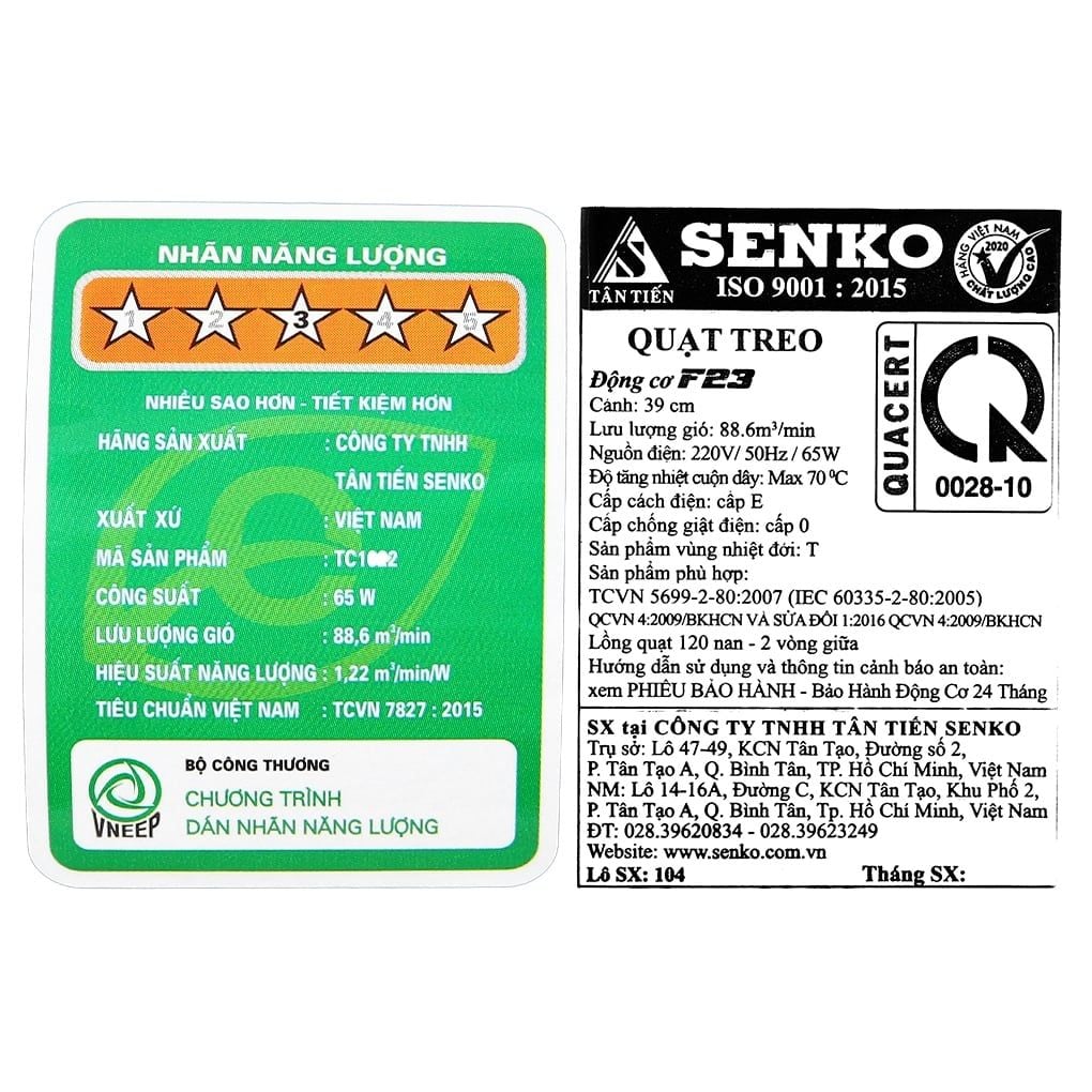 Quạt treo tường Senko 7 cánh TC1622 65W