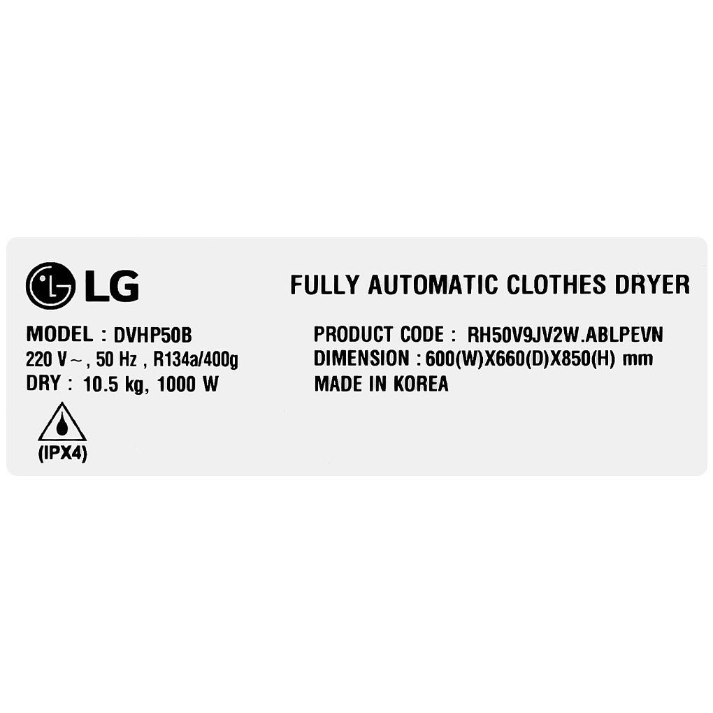 Máy sấy bơm nhiệt LG Inverter 10.5 kg DVHP50B
