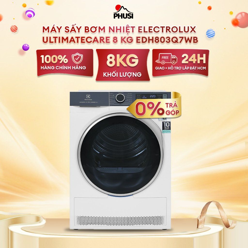 Máy Sấy Bơm Nhiệt Lồng Ngang Electrolux 8 kg EDH803Q7WB