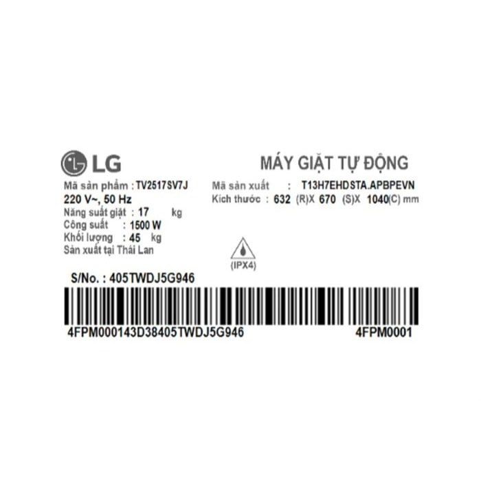 Máy Giặt Lồng Đứng LG AI DD Inverter 17 kg TV2517SV7J
