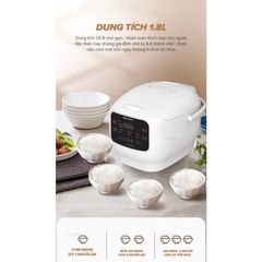 Nồi cơm điện tử Sharp 1.8 lít KS-COM183MV-WH Nồi Cơm Loại Tốt Bền, Đa Năng, Công Suất 835W, Chống Dính