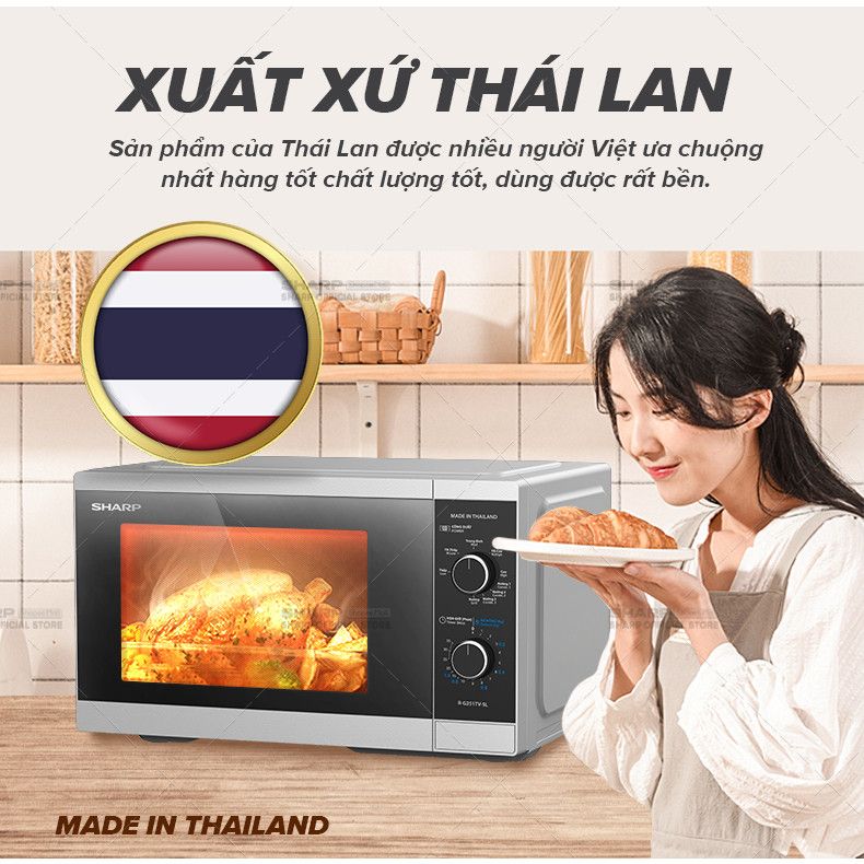 Lò Vi Sóng Cơ Có Nướng Sharp R-G251TV-SL 25L 5 Mức Công Suất Bảo Hành 12 tháng