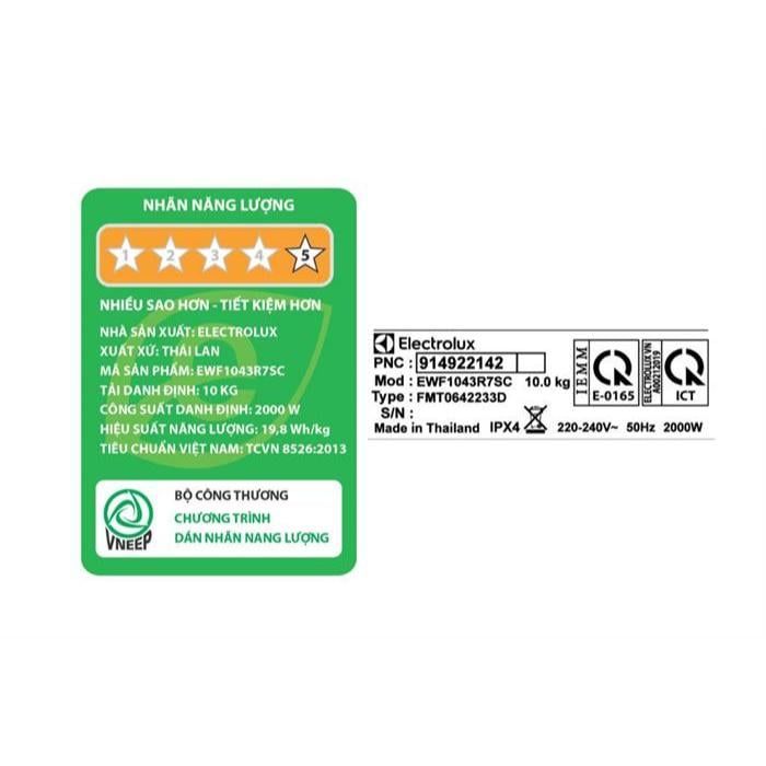 Máy giặt Electrolux UltimateCare 700 Inverter 10 kg EWF1043R7SC