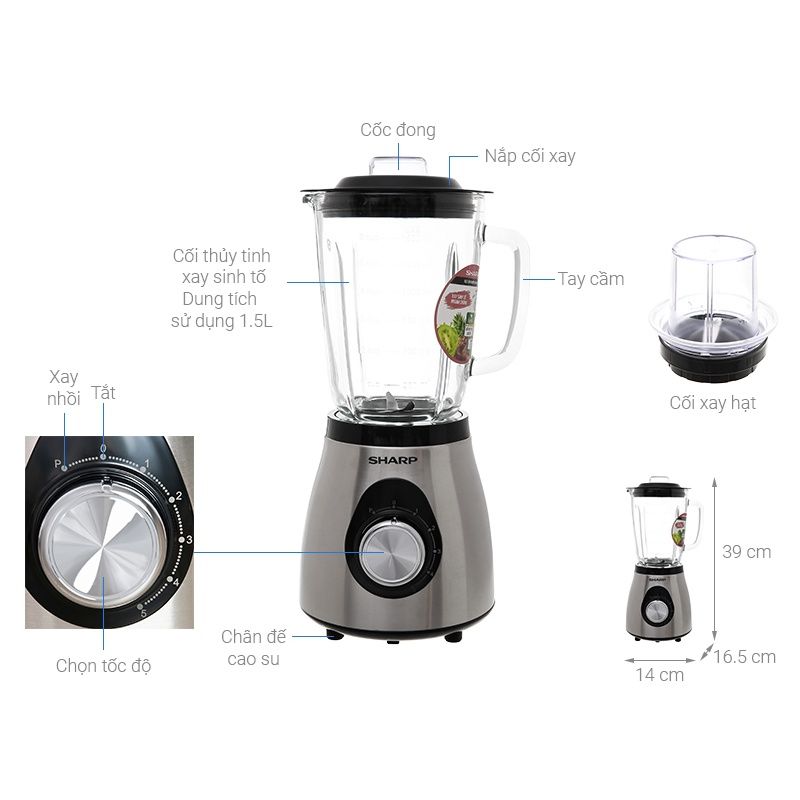 Máy xay sinh tố Sharp EM-S155GV-ST - Chính Hãng, Mới, Full Box