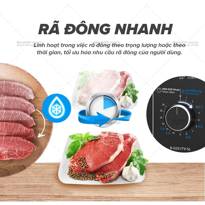 Lò Vi Sóng Cơ Có Nướng Sharp R-G251TV-SL 25L 5 Mức Công Suất Bảo Hành 12 tháng