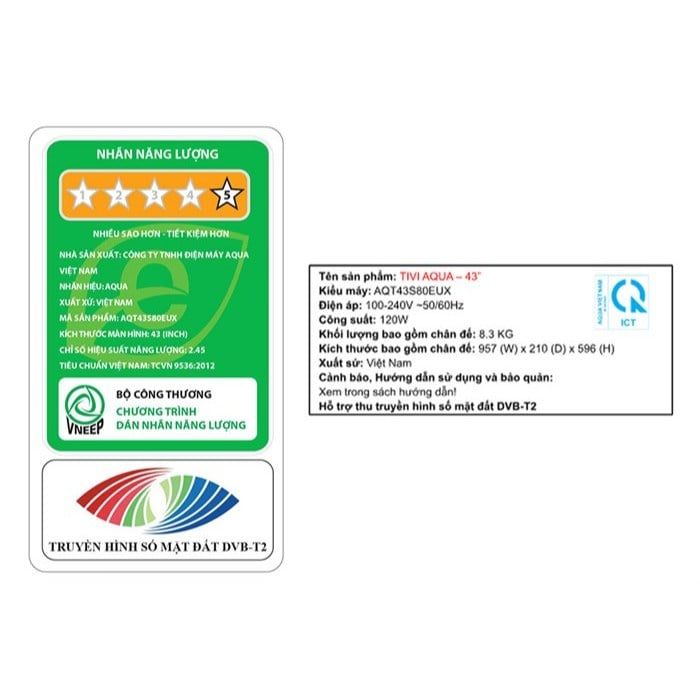 Google Tivi Aqua QLED 4K 43 inch AQT43S80EUX