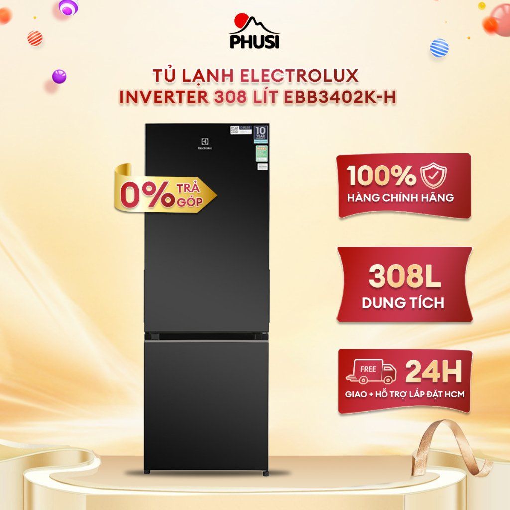 Tủ lạnh Electrolux Inverter 308 Lít EBB3402K-H