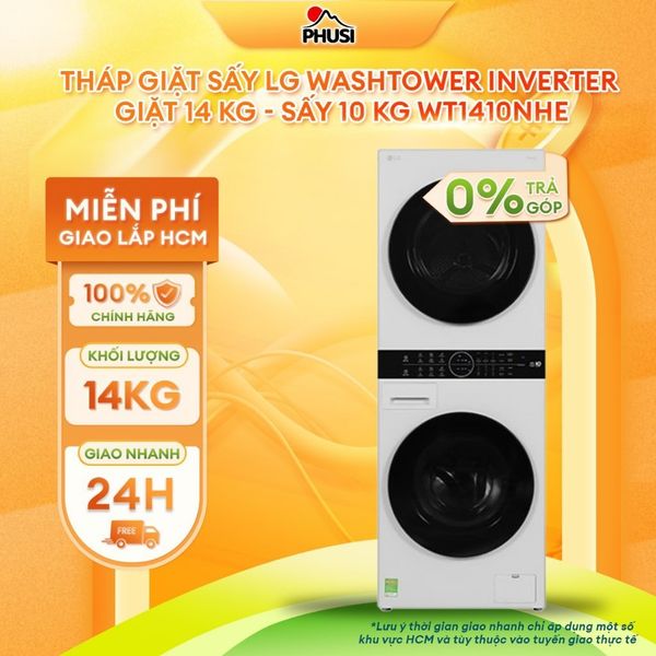 Tháp giặt sấy LG WashTower Inverter giặt 14 kg - sấy 10 kg WT1410NHE