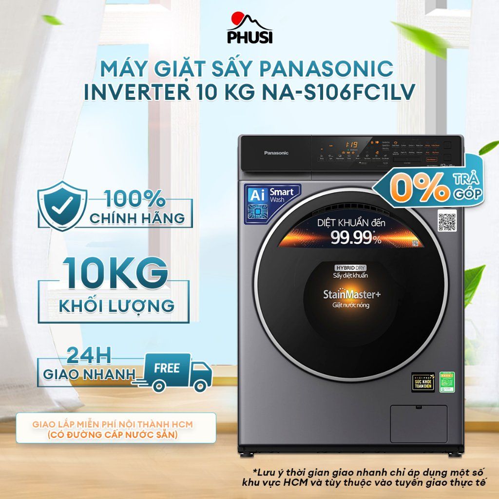 Máy giặt sấy Panasonic Inverter 10 kg NA-S106FC1LV -
