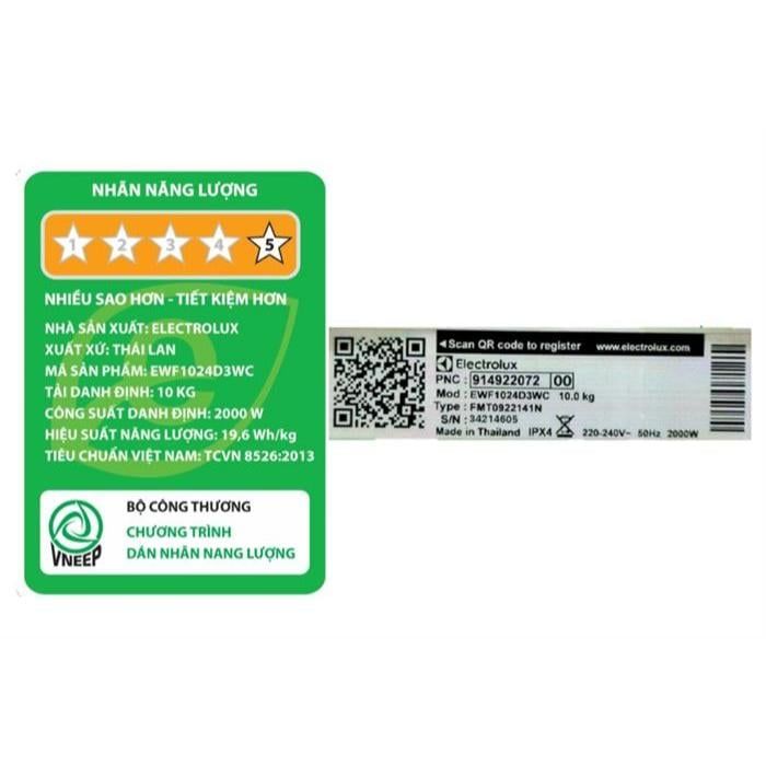 Máy giặt Electrolux UltimateCare 300 Inverter 10 kg EWF1024D3WC