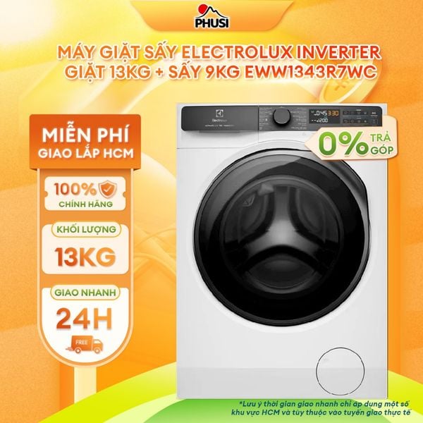 EWW1343R7WC Máy giặt 13kg sấy 9kg Electrolux Inverter EWW1343R7WC [Giao lắp miễn phí HCM] Hàng Chính Hãng